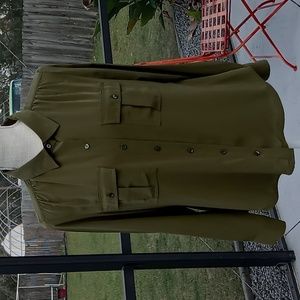 Talbots Petites Olive Green Long Sleeve Button Down Easy Care Blouse Size M